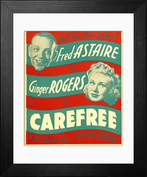 Framed Print : CAREFREE, from left: Fred Astaire, Ginger Rogers on window card, 1938 Framed Print : CAREFREE, from left: Fred Astaire, Ginger Rogers on window card, 1938