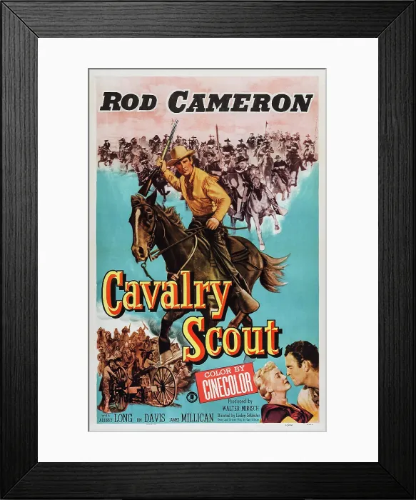 Framed Print : CAVALRY SCOUT, US poster, Rod Cameron (top), bottom from left: Audrey Long, Rod Cameron, 1951