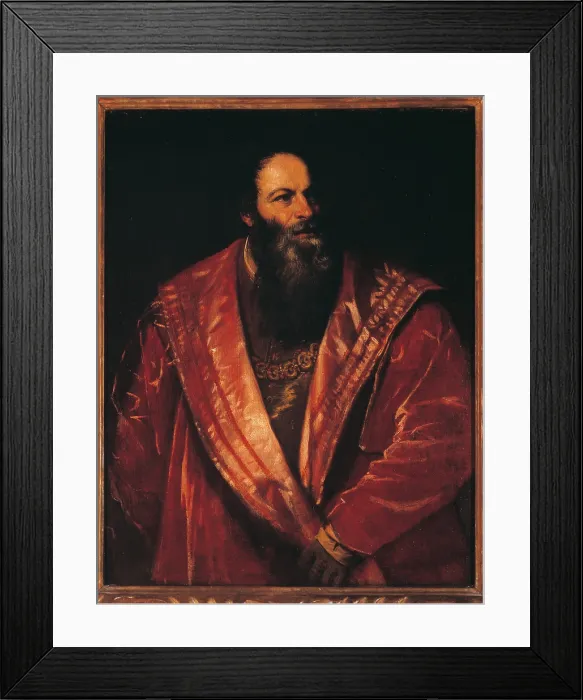 Framed Print : Portrait of Pietro Aretino, by Tiziano Vecellio known as Titian, 1545, 16th Century, oil on canvas, cm 96, 7 x 77, 6 - Italy, Tuscany, Florence, Palazzo Pitti, Palatine Gallery Framed Print : Portrait of Pietro Aretino, by Tiziano Vecellio known as Titian, 1545, 16th Century, oil on canvas, cm 96, 7 x 77, 6 - Italy, Tuscany, Florence, Palazzo Pitti, Palatine Gallery
