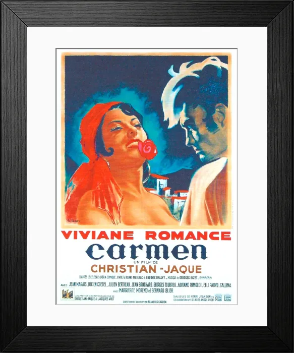 Framed Print : CARMEN, French poster, from left: Viviane Romance, Jean Marais, 1945