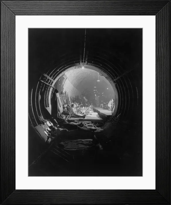 Framed Print : World War 2, Battle of Britain. Subway tunnel which has been converted into air raid shelter. West End, London. Ca. 1940-41. (BSLOC_2013_11_95)
