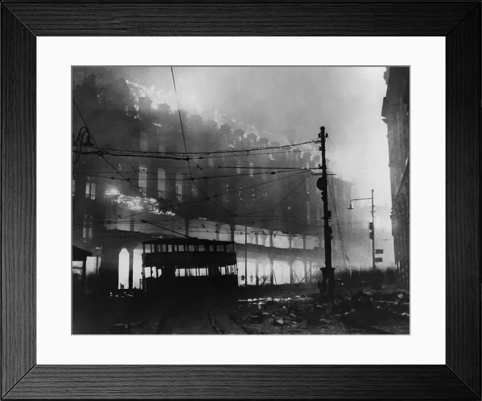 Framed Print : Battle of Britain during World War 2. Burning buildings in Sheffield, England, Dec. 1941. (BSLOC_2013_11_86)