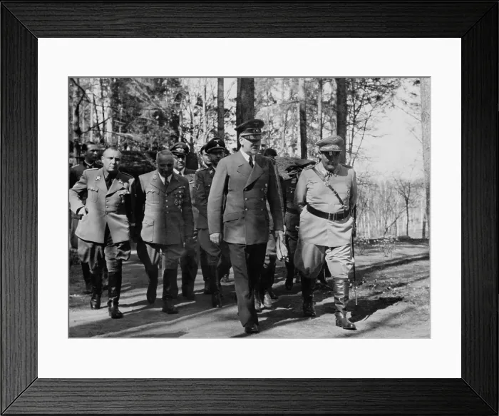 Framed Print : Adolf Hitler and Hermann Goering walking in a group. L-R: Martin Bormann, Robert Ley and Heinrich Himmler. They were at Hitler's headquarters on his birthday Framed Print : Adolf Hitler and Hermann Goering walking in a group. L-R: Martin Bormann, Robert Ley and Heinrich Himmler. They were at Hitler's headquarters on his birthday