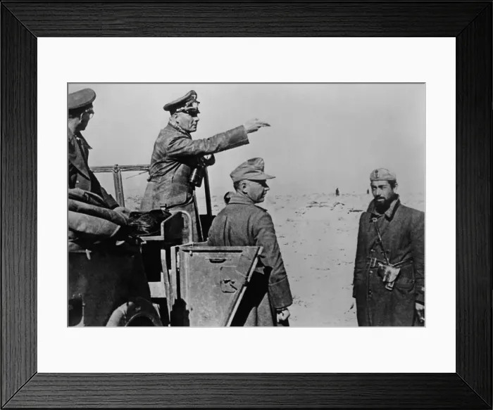 Framed Print : General Rommel standing in jeep in the North African desert, Feb. 1-10, 1942. World War 2. Rommel's German-Italian forces were resupplied with tanks and fuel in January 1942