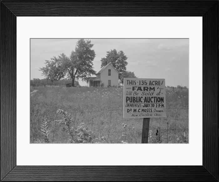 Framed Print : Sign advertising farm auction New Carlisle Ohio. Photo by Ben Shahn Summer 1938 Framed Print : Sign advertising farm auction New Carlisle Ohio. Photo by Ben Shahn Summer 1938