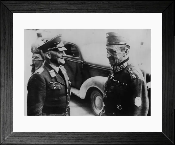 Framed Print : Finland's Marshal Mannerheim speaking with German air General Hans-Jurgen Stumpff, August 1941