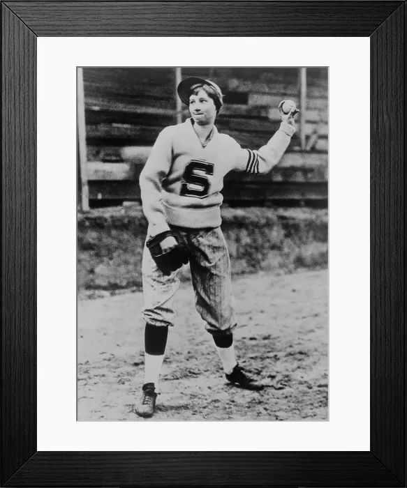 Framed Print : Jackie Mitchell, female pitcher, struck out Babe Ruth and Lou Gehrig on April 2, 1931. She pitched to them during a Yankees vs. Chattanooga Lookouts exhibition game