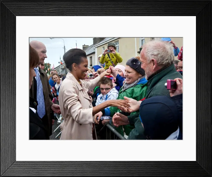 Framed Print : First Lady Michelle Obama greets local residents on Main Street in Moneygall, Ireland, May 23, 2011. (BSLOC_2015_3_174)