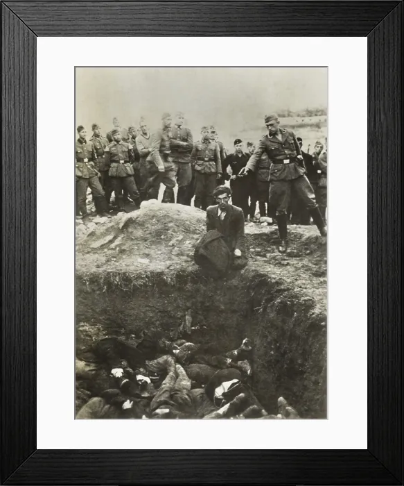Framed Print : Nazi police and Wehrmacht soldiers at an execution by S.S. Einstatz Gruppen D at an open pit in 1942 Framed Print : Nazi police and Wehrmacht soldiers at an execution by S.S. Einstatz Gruppen D at an open pit in 1942