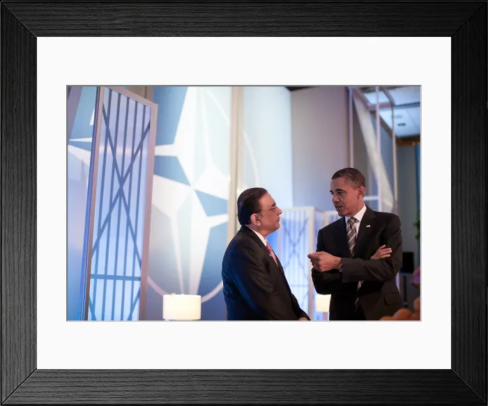 Framed Print : Barack Obama talks with President Asif Ali Zardari of Pakistan before a meeting on Afghanistan. They were attending a NATO Summit in Chicago, Ill. May 21, 2012 Framed Print : Barack Obama talks with President Asif Ali Zardari of Pakistan before a meeting on Afghanistan. They were attending a NATO Summit in Chicago, Ill. May 21, 2012