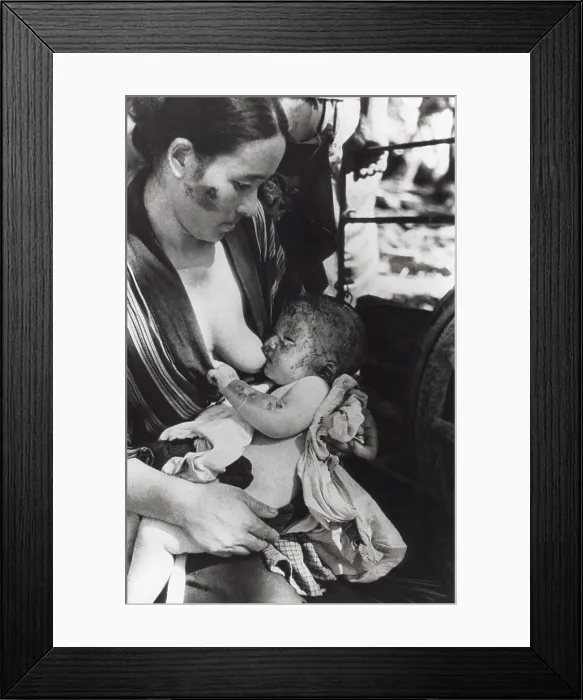 Framed Print : Mother nursing her baby after surviving of the Nagasaki atomic bomb. Japan, August 10, 1945. Photo by Yosuke Yamahata. World War 2. (BSLOC_2014_6_94) Framed Print : Mother nursing her baby after surviving of the Nagasaki atomic bomb. Japan, August 10, 1945. Photo by Yosuke Yamahata. World War 2. (BSLOC_2014_6_94)
