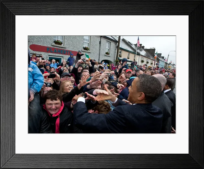 Framed Print : President Barack Obama greets local residents on Main Street in Moneygall, Ireland, May 23, 2011. (BSLOC_2015_3_175)
