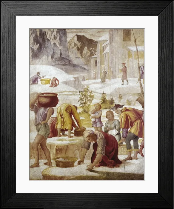 Framed Print : LUINI, Bernardino (1480-1532). The Gathering of the Manna. 1520-1523. Piece of the oil on canvas, formerly a wall painting. Renaissance art. Quattrocento. Fresco. ITALY. Milan