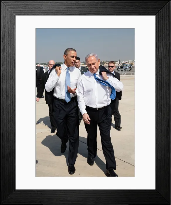 Framed Print : President Barack Obama walks across the tarmac with Israeli Prime Minister Benjamin Netanyahu. Ben Gurion International Airport in Tel Aviv, Israel, March 20, 2013 Framed Print : President Barack Obama walks across the tarmac with Israeli Prime Minister Benjamin Netanyahu. Ben Gurion International Airport in Tel Aviv, Israel, March 20, 2013