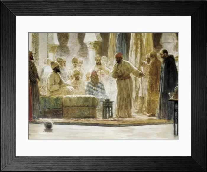 Framed Print : BAIXERAS i VERDAGUER, Dionis (1862-1943). Abd al-Rahman III Receiving the Ambassador. 1885. Reception of the caliph to an Ambassador of Emperor Otto I. Central detail Framed Print : BAIXERAS i VERDAGUER, Dionis (1862-1943). Abd al-Rahman III Receiving the Ambassador. 1885. Reception of the caliph to an Ambassador of Emperor Otto I. Central detail