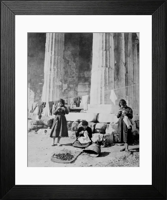 Framed Print : Greek refugee women doing needlework in front of the Temple of Theseus, Athens, 1922. They were among 200, 000 Greek refugees from Asia Minor after WW1 (BSLOC_2017_1_172)