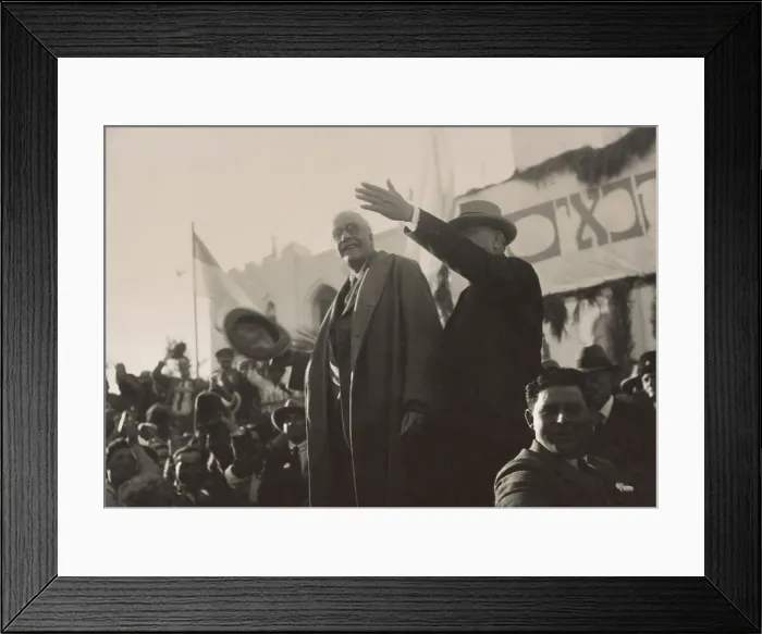 Framed Print : Lord Arthur Balfour accepts cheers from crowds in Tel Aviv, March 26, 1925. He traveled to Palestine to attend the opening of Hebrew University in Jerusalem Framed Print : Lord Arthur Balfour accepts cheers from crowds in Tel Aviv, March 26, 1925. He traveled to Palestine to attend the opening of Hebrew University in Jerusalem