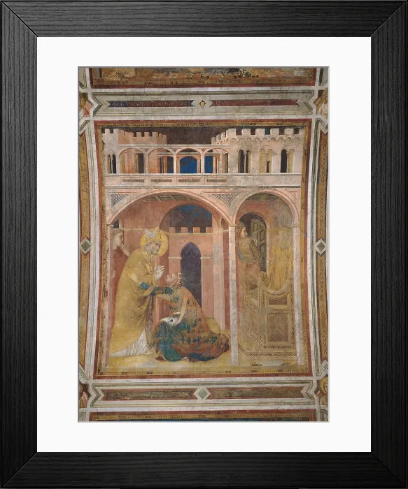 Framed Print : Scenes from the Life of St Martin Miracle of Fire, by Simone Martini, 1315 - 1316 about, 14th Century, fresco, cm 296 x 230 - Italy, Umbria, Perugia, Assisi