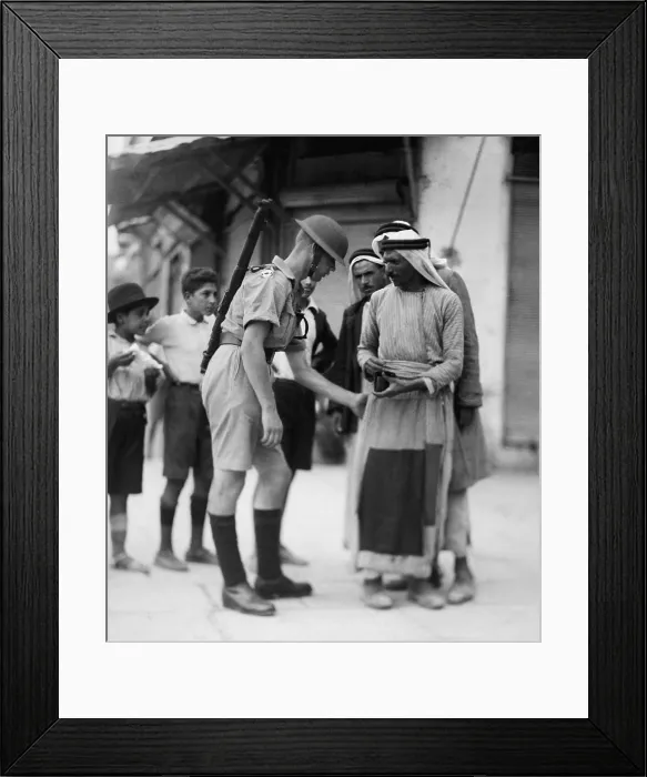 Framed Print : British soldier checking papers and searching Arabs for arms at the Jaffa Gate, Jerusalem. 1936 during the Arab Revolt (BSLOC_2017_1_203) Framed Print : British soldier checking papers and searching Arabs for arms at the Jaffa Gate, Jerusalem. 1936 during the Arab Revolt (BSLOC_2017_1_203)