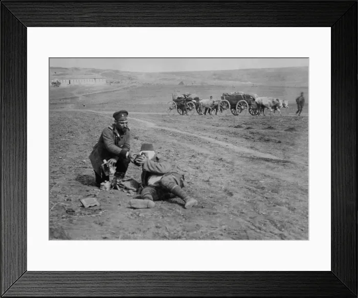 Framed Print : Siege of Ottoman Adrianople (Edirne) by Bulganian and Serbian forces, Nov. 3, 1912 -March 26, 1913. Bulgarian soldier giving water to dying Turk (BSLOC_2017_1_144) Framed Print : Siege of Ottoman Adrianople (Edirne) by Bulganian and Serbian forces, Nov. 3, 1912 -March 26, 1913. Bulgarian soldier giving water to dying Turk (BSLOC_2017_1_144)