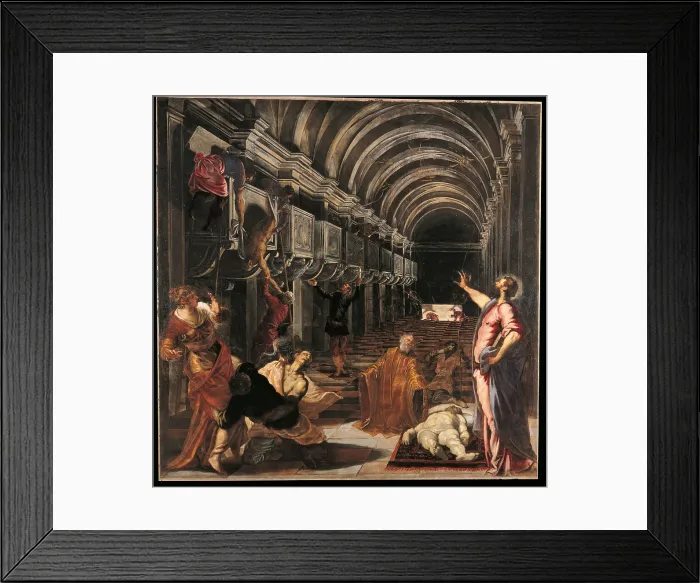 Framed Print : The Discovery of St Marks Body, by Jacopo Robusti known as Tintoretto, 1562 - 1566, 16th Century, oil on canvas, cm 405 x 405 - Italy, Lombardy, Milan, Brera Art Gallery. All