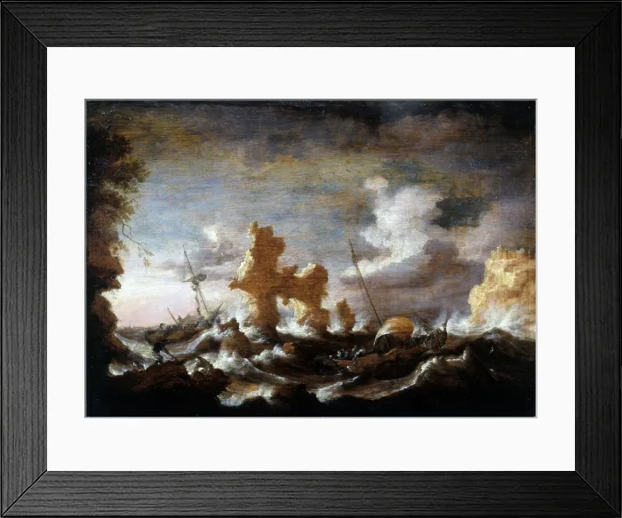 Framed Print : Storm on the Sea, attributed to Bonaventura Peeters, 17th Century, oil on board - Italy, Lombardy, Milan, Castello Sforzesco, Civic Collection of Ancient Art. Whole artwork view