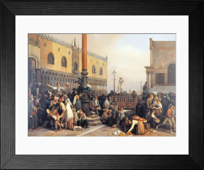 Framed Print : Extraction of a Lottery in Saint Marc Square (Estrazione del lotto in piazza San Marco), by Eugenio Bosa, 1847, 19th Century, oil on canvas - Italy, Veneto, Treviso