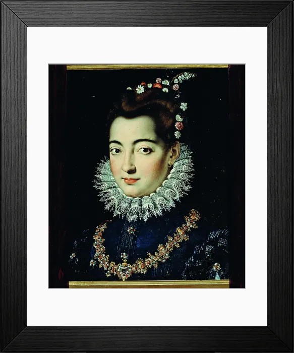 Framed Print : Portrait of a Dame, by Jacopo Zucchi, ca. 1570, 16th Century, oil on canvas, 49, 5 x 37, 8 cm - Italy, Lazio, Rome, National Gallery of Ancient Art in Barberini Palace