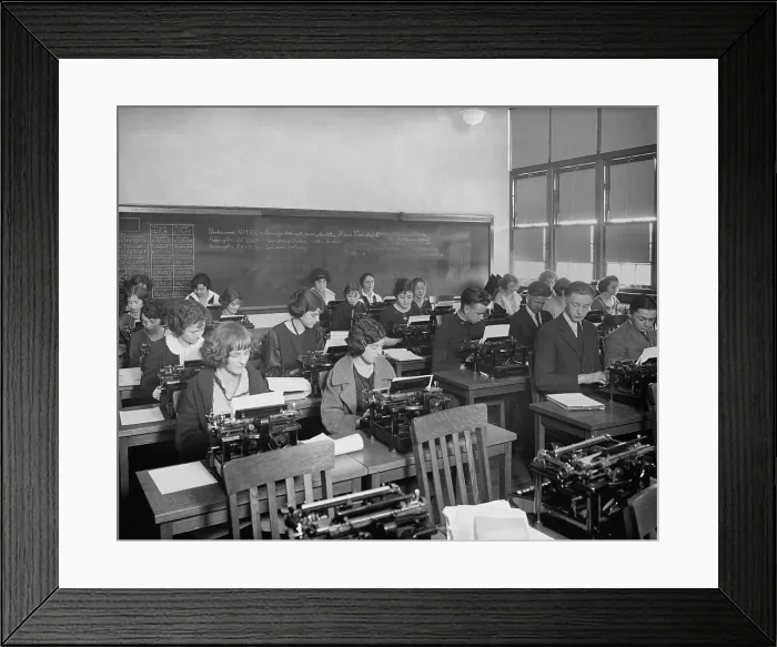 Framed Print : Male and female high school typing class in Washington, D.C. 1915-1920. Typing was an important job skill for work in government offices (BSLOC_2018_3_92) Framed Print : Male and female high school typing class in Washington, D.C. 1915-1920. Typing was an important job skill for work in government offices (BSLOC_2018_3_92)