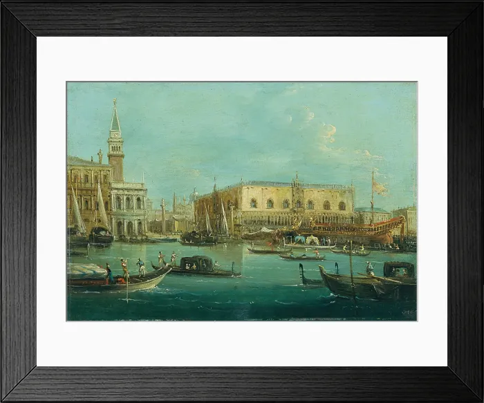 Framed Print : The Bucintoro in front of Palazzo Ducale, by Giuseppe Bernardino Bison, 1800 - 1820, 19th Century, oil on canvas - Italy, Lombardy, Milan, Castello Sforzesco