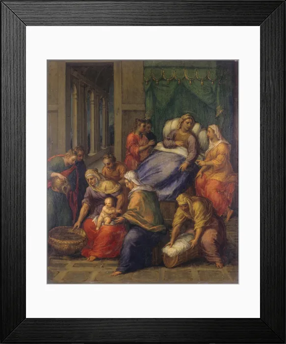 Framed Print : Birth of the Virgin Mary (Nascita di Maria Vergine), by Sebastiano Filippi also known as Bastianino, 1565, 16th Century, oil on canvas - Italy, Emilia Romagna, Ferrara