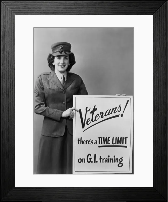 Framed Print : Marine Corps reminder of the deadline for registering for training through the G.I. Bill. Ca. 1950. (BSLOC_2014_13_16)