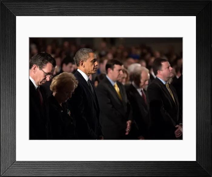 Framed Print : President Obama attends a Sandy Hook interfaith vigil at Newtown High School in Newtown, Conn. Dec