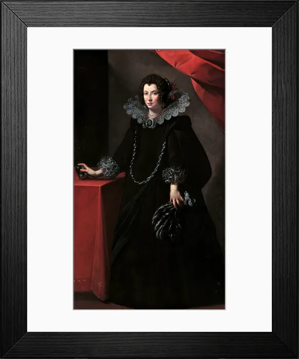 Framed Print : Portrait of a Gentlewoman, by Carlo Francesco Nuvolone, 1640 about, 17th Century, oil on canvas, cm 201, 5 x 120 - Italy, Emilia Romagna, Bologna, Municipal Art Collections