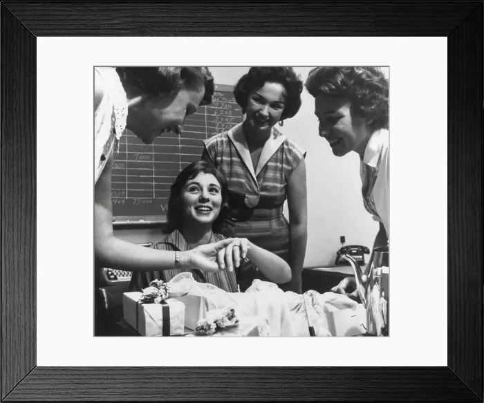 Framed Print : Young working women at an office party for an engaged co-worker. Ca. 1960. (BSLOC_2014_13_169) Framed Print : Young working women at an office party for an engaged co-worker. Ca. 1960. (BSLOC_2014_13_169)