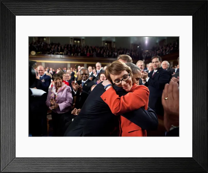 Framed Print : Pres. Barack Obama hugs Rep. Gabrielle Giffords, on the floor of the House Chamber, Jan. 24, 2012 Framed Print : Pres. Barack Obama hugs Rep. Gabrielle Giffords, on the floor of the House Chamber, Jan. 24, 2012