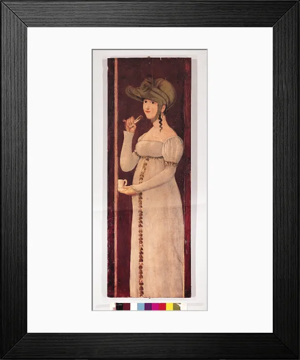 Framed Print : Female Figure on Sign of a Chocolate Shop, by Unknown Artist, 1805 - 1810, 19th Century, - Italy, Lombardy, Milan, Civic Museum. All Framed Print : Female Figure on Sign of a Chocolate Shop, by Unknown Artist, 1805 - 1810, 19th Century, - Italy, Lombardy, Milan, Civic Museum. All