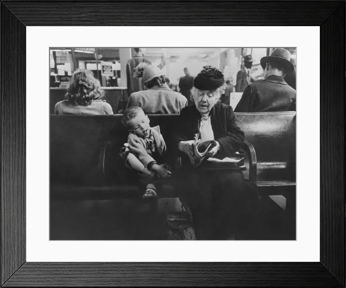 Framed Print : Grandmother with her young companion in the waiting room of the Greyhound Bus Station. New York City, July 1947. (BSLOC_2014_13_170) Framed Print : Grandmother with her young companion in the waiting room of the Greyhound Bus Station. New York City, July 1947. (BSLOC_2014_13_170)