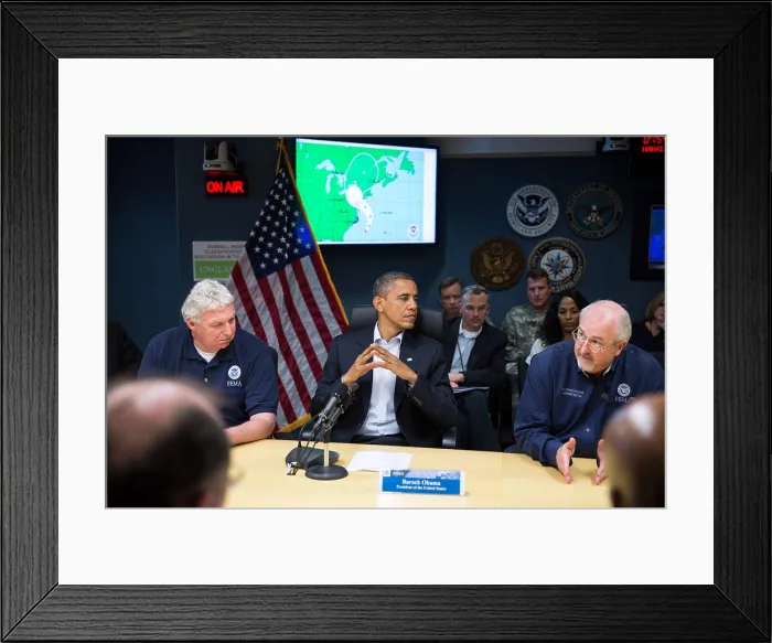Framed Print : President Obama at FEMA HQ during Hurricane Sandy, Oct. 28, 2012