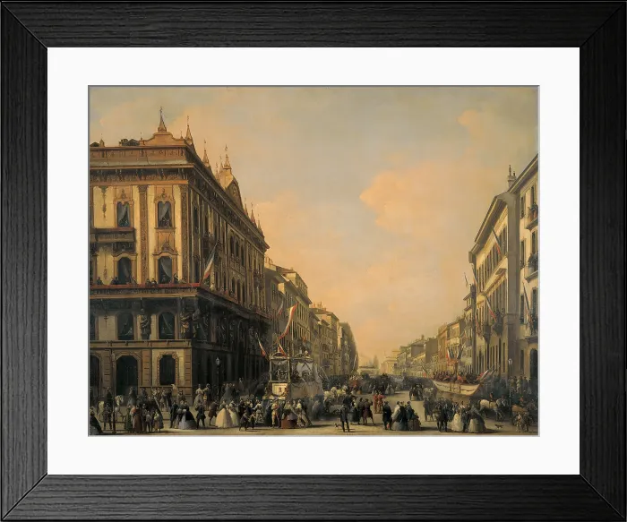 Framed Print : Milan Carnival in Corso Venezia near of the Casa Rossa, by Anonymous artist, 1860 post, 19th Century, - Italy, Lombardy, Milan, Museum of Milan. All