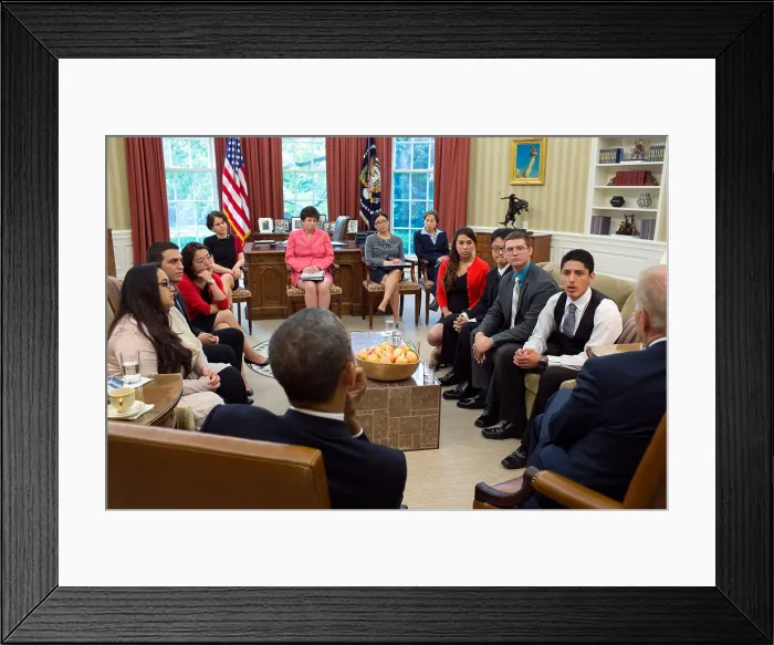Framed Print : DREAMers recipients of Deferred Action For Childhood Arrivals (DACA) Initiative in the Oval Office