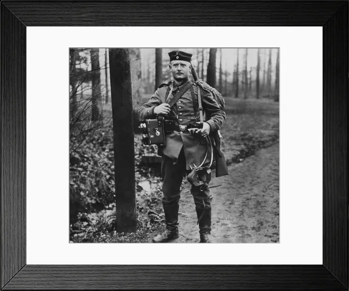 Framed Print : German Soldier with field telephone in Northern France during World War 1, 1918 (BSLOC_2017_1_22) Framed Print : German Soldier with field telephone in Northern France during World War 1, 1918 (BSLOC_2017_1_22)