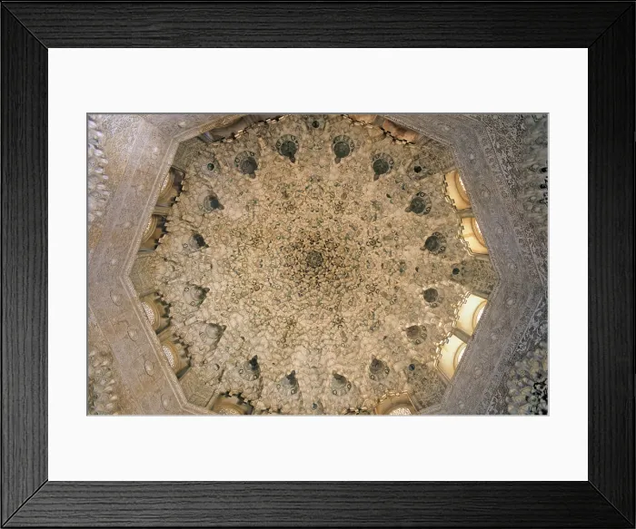 Framed Print : SPAIN. Granada. Alhambra. Alhambra, Nazari Palace. Palace of the Lions. Honeycomb works on the dome of the Hall of Dos Hermanas. Hispano-Moresque art. Nasrid dynasty Framed Print : SPAIN. Granada. Alhambra. Alhambra, Nazari Palace. Palace of the Lions. Honeycomb works on the dome of the Hall of Dos Hermanas. Hispano-Moresque art. Nasrid dynasty