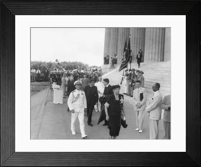 Framed Print : Eleanor Roosevelt at the 38th annual conference of the NAACP at Lincoln Memorial. President Harry Truman is in the background. Admiral Chester Nimitz is at image center Framed Print : Eleanor Roosevelt at the 38th annual conference of the NAACP at Lincoln Memorial. President Harry Truman is in the background. Admiral Chester Nimitz is at image center