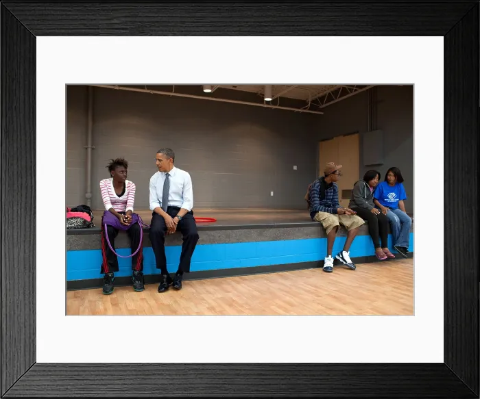 Framed Print : President Obama talks to kids at the Boys and Girls Clubs of Cleveland, on Broadway Avenue. June 14, 2012. (BSLOC_2015_13_159) Framed Print : President Obama talks to kids at the Boys and Girls Clubs of Cleveland, on Broadway Avenue. June 14, 2012. (BSLOC_2015_13_159)