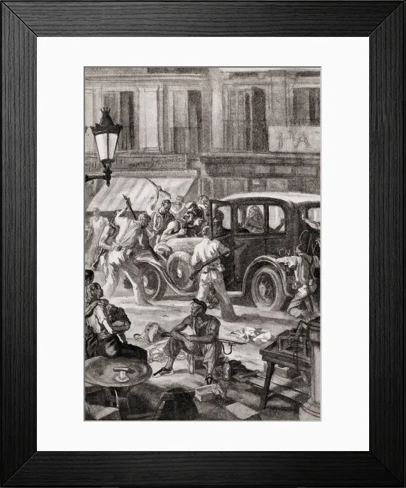 Framed Print : SPAIN. Spain. Civil War. Requisition of vehicles by organizations of the Popular Front (1936). Drawing. - P. Rotger / Iberfoto / Everett Collection (549501)**US SALES ONLY**