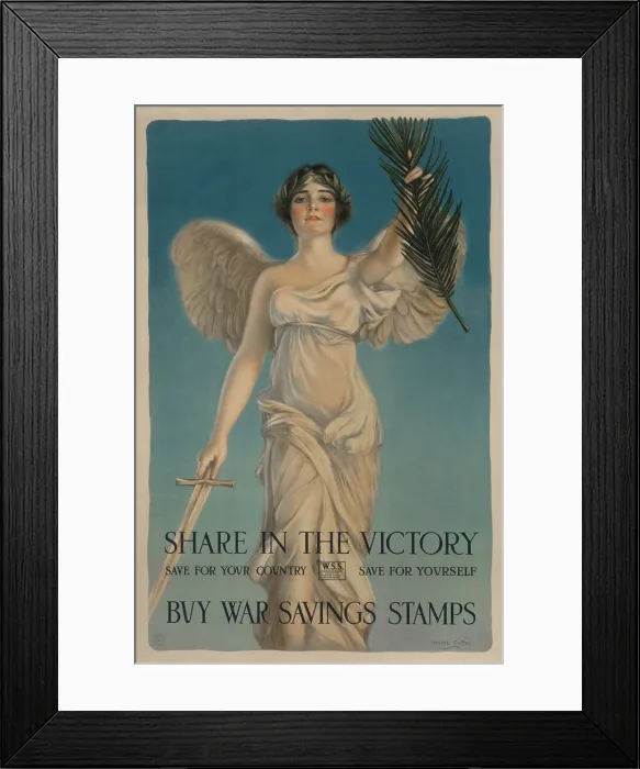 Framed Print : SHARE IN THE VICTORY, American World War 1 poster promoting War Saving Stamps, 1918