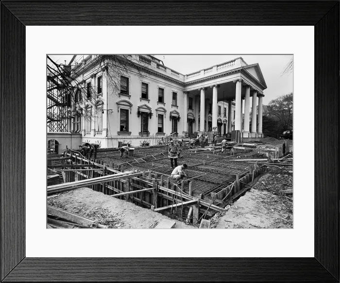 Framed Print : Renovation of the White House during the Truman Administration. View of the Northeast Corner of the White House during the rebuilding. Nov. 6, 1950. - (BSLOC_2014_15_123)