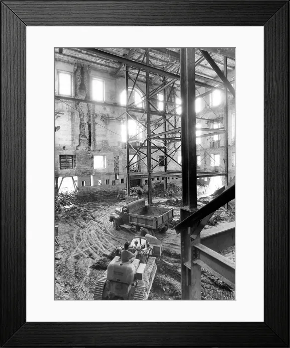 Framed Print : Renovation of the White House during the Truman Administration. Construction equipment inside the gutted White House. Only the brick outer walls remain of the old building Framed Print : Renovation of the White House during the Truman Administration. Construction equipment inside the gutted White House. Only the brick outer walls remain of the old building