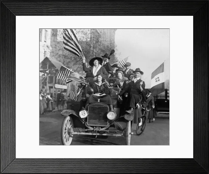 Framed Print : Washington, DC, celebration of the Armistice ending World War 1, Nov. 1918. An overloaded car of eleven happy men and women wave American flags (BSLOC_2017_1_27) Framed Print : Washington, DC, celebration of the Armistice ending World War 1, Nov. 1918. An overloaded car of eleven happy men and women wave American flags (BSLOC_2017_1_27)